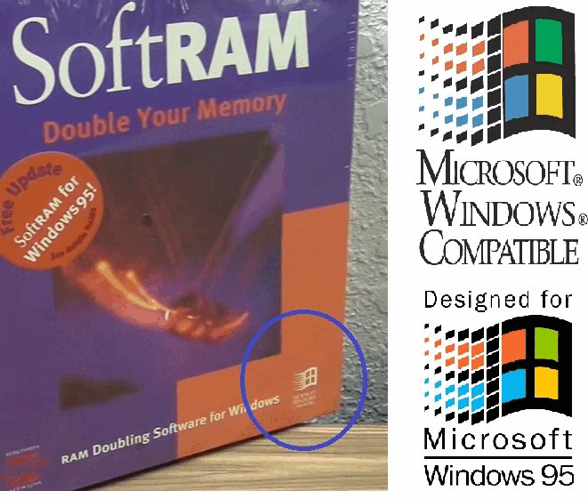 SoftRAM Advertisement proudly displayed Microsoft Logo
